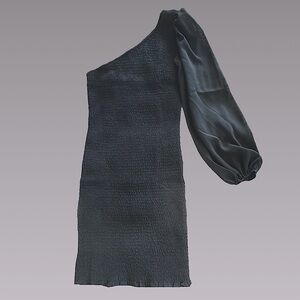 NWT‎ Black One Shoulder Smocked Bodycon Mini Dress Sz Small